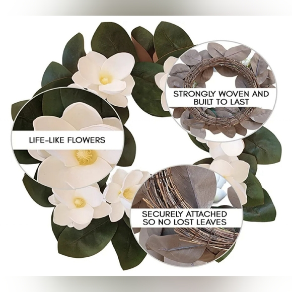 New Magnolia Wreath with Wreath Hanger - Picture 6 of 15